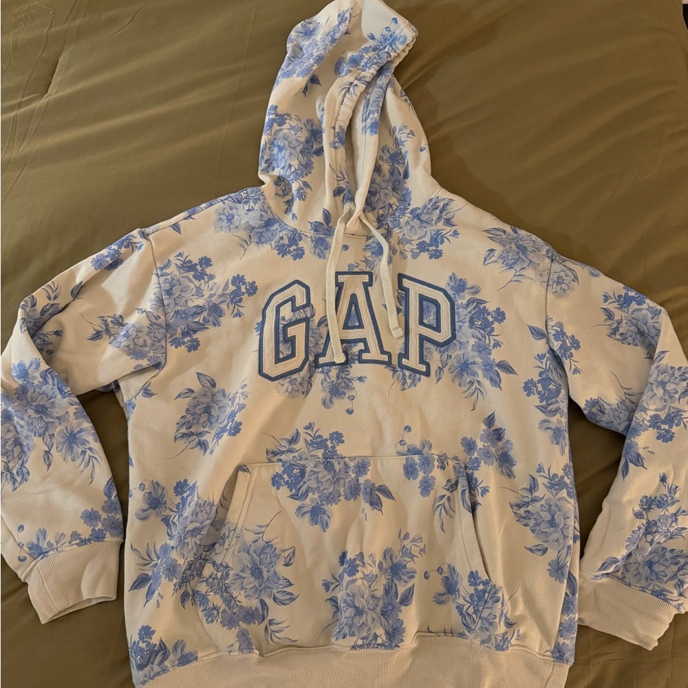 GAP Cream Hoodie with Blue Floral Accents